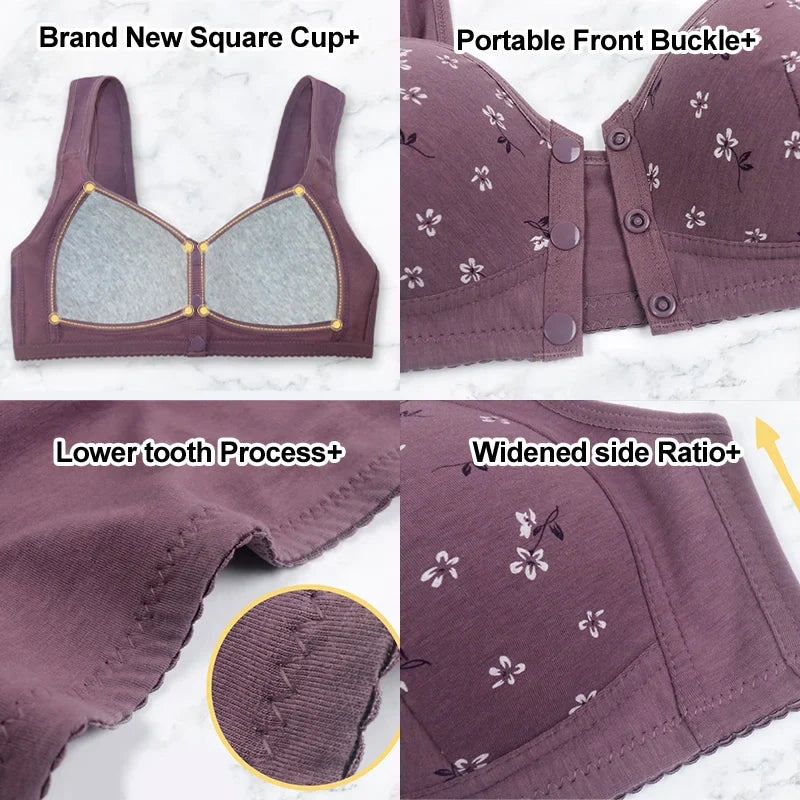 2025 Anti-Sagging Front-Open Cooling Cotton Button Bra